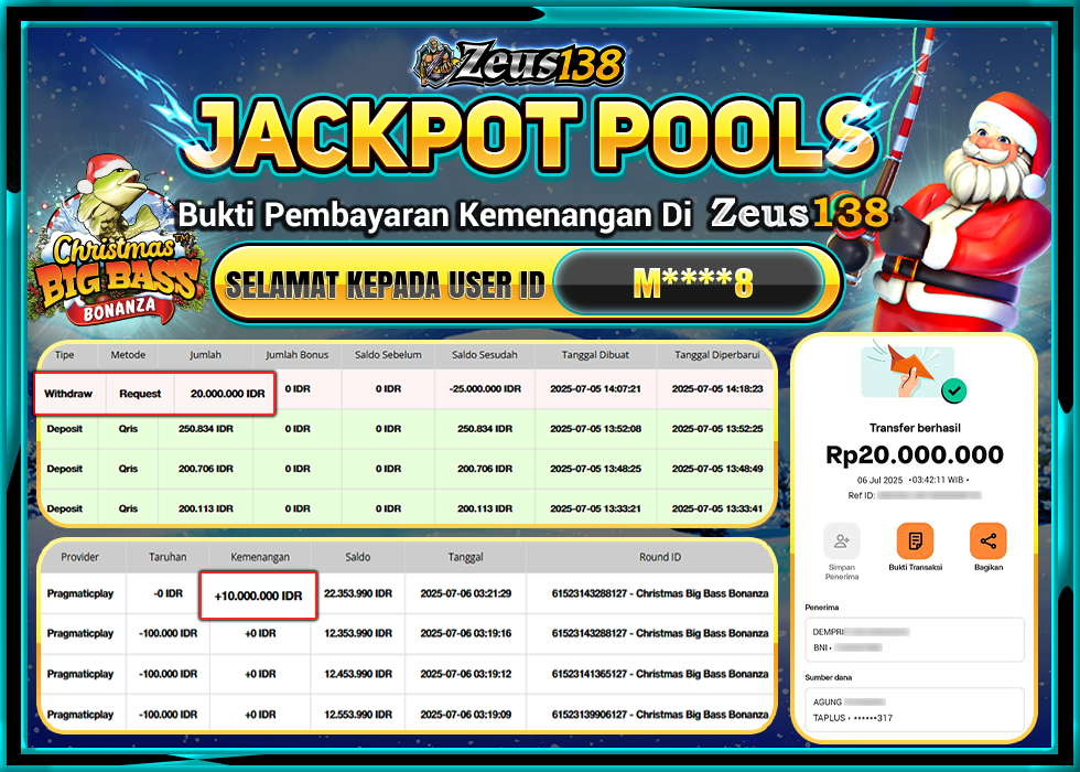 ZEUS138 CHRISTMAS BIG BASS BONANZA Rp.20.000.000, - LUNAS