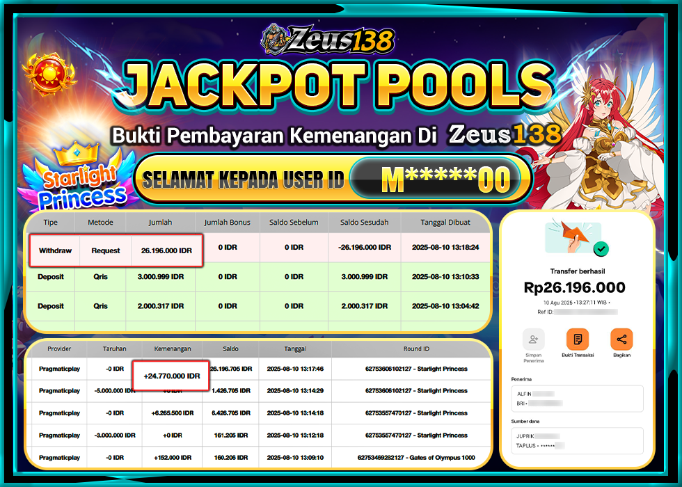 ZEUS138 STARLIGHT PRINCES  Rp 26.196.000 LUNAS