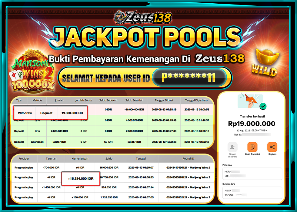 ZEUS138 MAHJONG WINS 2 Rp 19.000.000 LUNAS