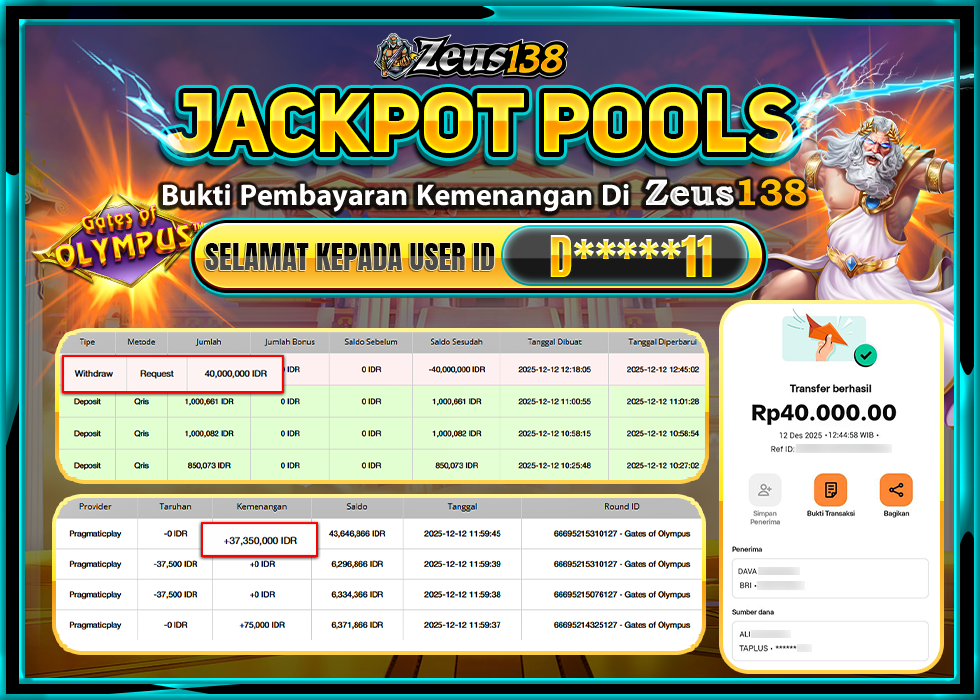 ZEUS138 GATES OF OLYMPUS Rp.40,000,000 LUNAS 